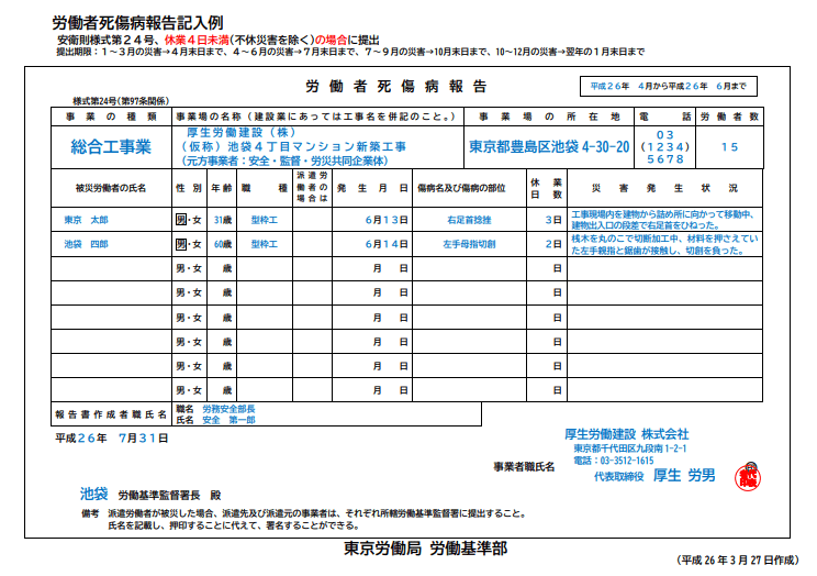 労働者死傷病報告書の必要書類・期限・記入例などを解説